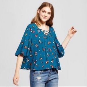 Mossimo supply co. lace up floral blouse